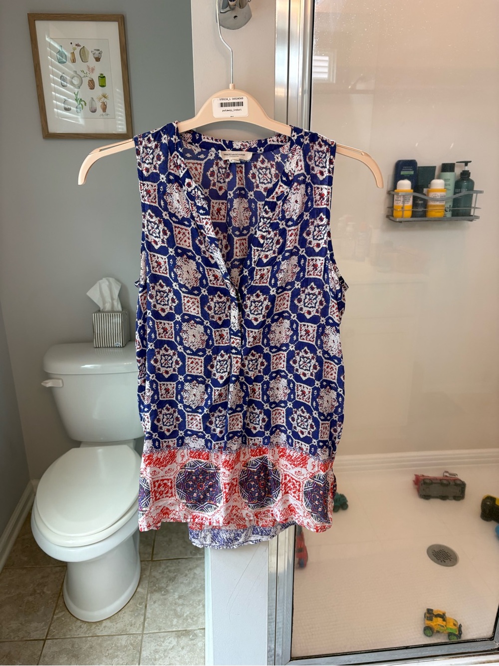 BeachLunchLounge Women's Small Boho Medallion Print Sleeveless Blouse Blue Red
